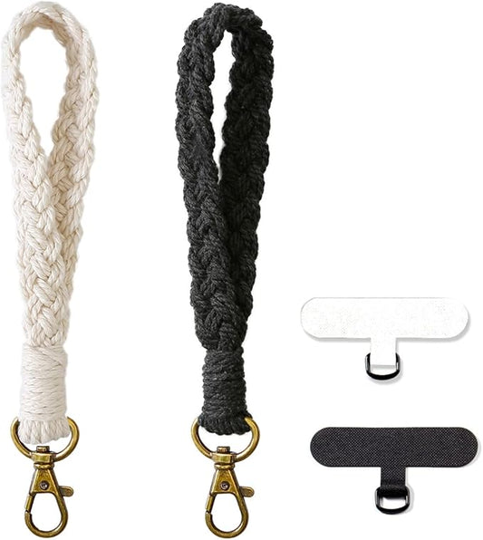 Boho Macrame Phone Wrist Strap, Cell Phone Lanyard with Tether Tab, Keychain Wristlet Charm, Anti-Loss Phone Chain
