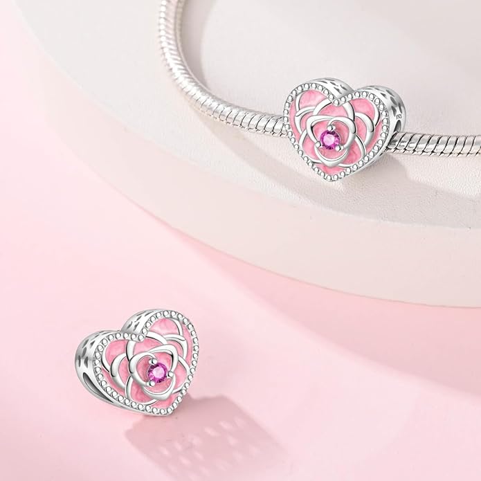 HONGRUI 925 Sterling Silver Charm for Bracelets Necklace Fashion Heart Bow Flower Family Butterfly Pendant Bead Charm for Women Festival jewelry gifts