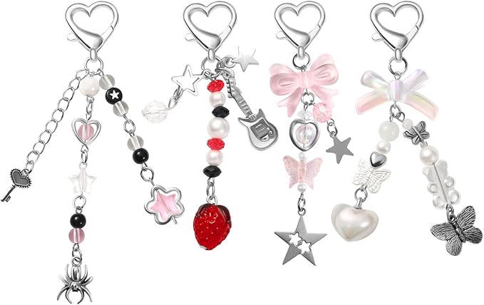 4 PCS Y2K Keychain Cute Keychain Accessories Y2K Phone Charms With Tether Tab Aesthetic Keychains