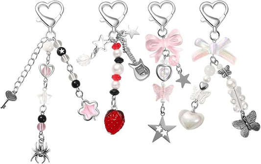 4 PCS Y2K Keychain Cute Keychain Accessories Y2K Phone Charms With Tether Tab Aesthetic Keychains