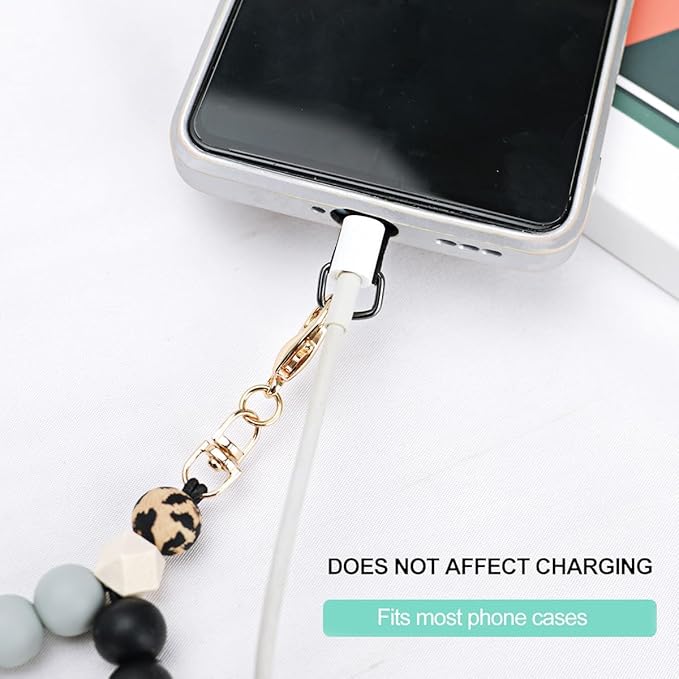 Marble Silicone Beaded Phone Wrist Strap, Cellphone Lanyard with Tether Tab, Elastic Hands-Free Wristlet Bracelet