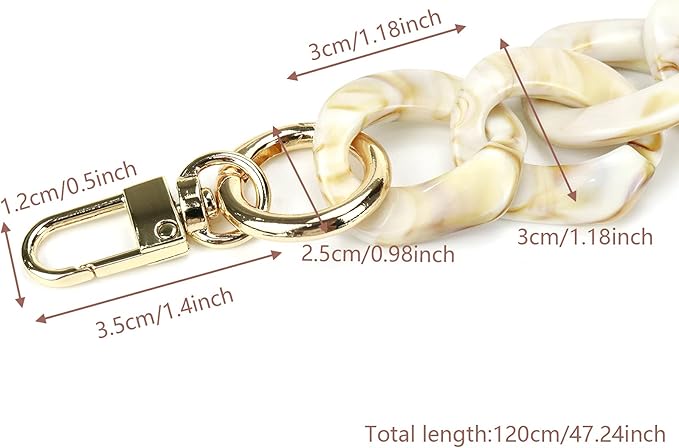 47.24"/120cm DIY Acrylic Resin Replacement Chain Purse Shoulder Strap with Buckle, Beige Round Chain Link