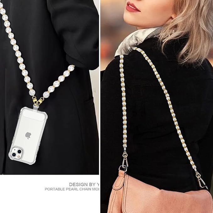 Phone Crossbody Chain Cell Phone Lanyard,Universal Leather+Metal Shouder Strap with Phone Tether Patches (K)