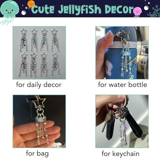 Agromusk Jellyfish Keychain,Cute Y2K Car Keychains for Women Girls Jellyfish Bag Charms Purse Accessories Star Jelly Decor