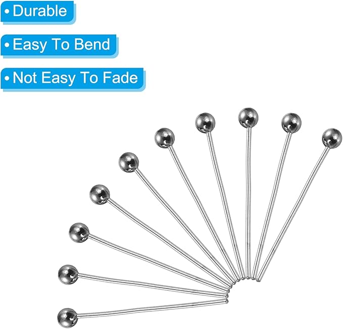 PATIKIL 100Pcs White Gold Ball Head Pins Jewelry Making 24 Gauge 16mm Wire Head Pins Brass Round Ball Head Pins Metal End Head Pins for DIY Craft Necklaces Bracelets Earrings