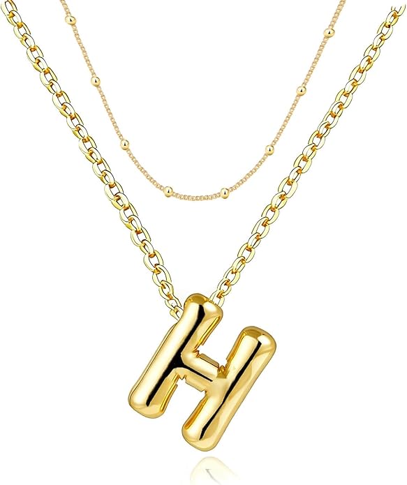 PANSHI Gold Initial Necklaces Gifts for Teen Girls Women Girlfriend Teen Girl Gifts Trendy Stuff Layered Bubble Letter Necklace Gold Jewelry Birthday Gift