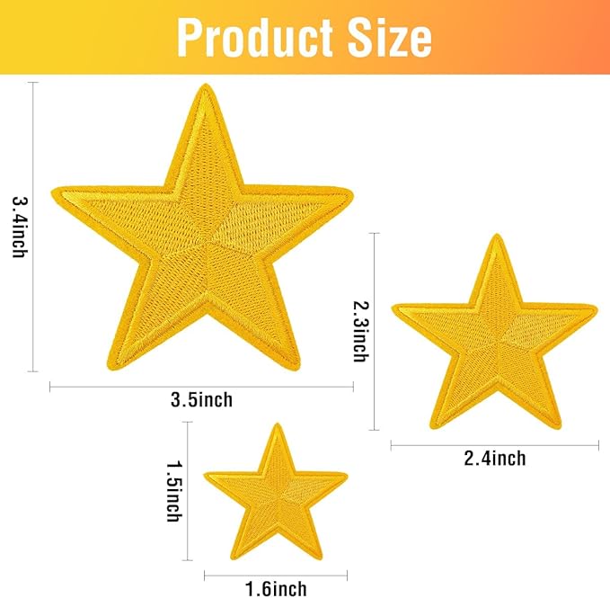 WILDREEDS 24 Pieces Star Iron on Patches, Star Embroidered Patch for Clothing, T-Shirt, Backpacks, Hats, Jeans, Jackets (Yellow)