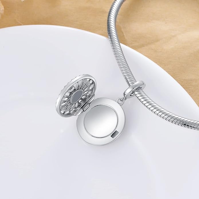 LONAGO 925 Sterling Silver Personalized Photo Charm Fit Compatible for Bracelet Necklace Customized Heart Round Shape Picture Bead