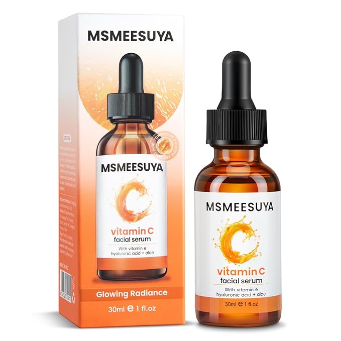 MSMEESUYA Vitamin C Serum for Face 2-Pack, Brightening Facial Serum with Hyaluronic Acid & Vitamin E, Helps Improve Dark Spots, Uneven Tone, Fine Lines & Wrinkles, 1 Fl Oz Each