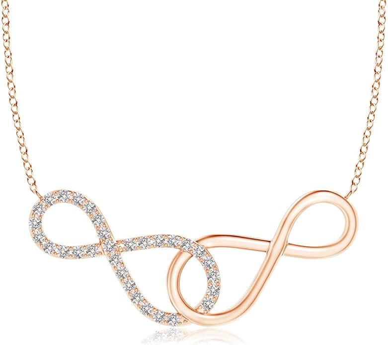 Angara Natural Diamond Pendant for Women | Interlocking Diamond Sideways in Silver/14K Solid Gold/Platinum With 18" Chain | April Birthday, Anniversary, Gemstone Jewelry Gift