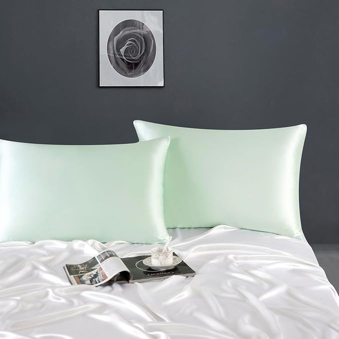 ZIMASILK 100% Pure Mulberry Silk Pillowcase for Hair and Skin Health,Soft and Smooth,Both Sides Premium Grade 6A Silk,600 Thread Count,with Hidden Zipper,1pc (King 20''x36'',Mint Green)