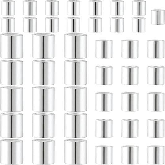 45 Pcs Sterling Silver Crimp Beads, Sterling Silver Beads for Jewelry Making, Tube Loose Beads for DIY Craft, Jewelry Making (3 Sizes)