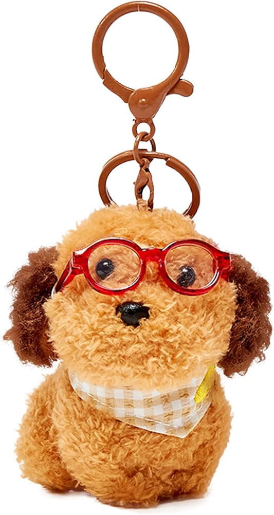 Plush Dog with Glasses Keychain – Funny Animal Keyring Charm for Women | Car Key Handbag Backpack Decor & Birthday Gift