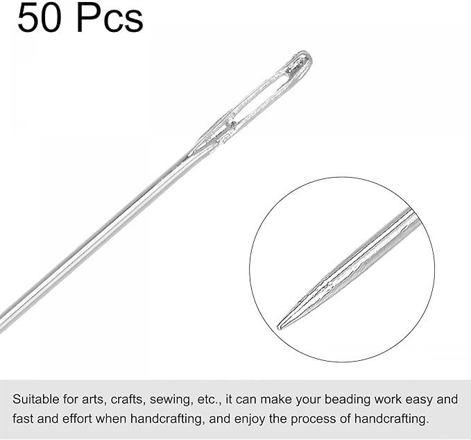uxcell Beading Needles Fine Thin Long Straight Sewing Embroidery Threads Stainless Steel 3.94 Inch 50Pcs