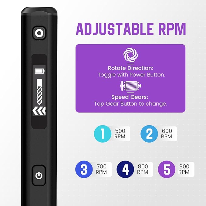 AM ARROWMAX Mini Electric Drill Pen, 5-Speed, 10 Titanium-Coated Steel Bits, LED Lights, OLED Display, 5V USB-C，(SDS), Black