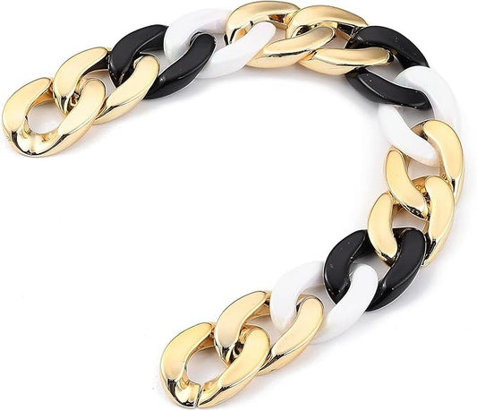 LiQunSweet 5 Strands Handmade CCB Plastic Acrylic Twist Linking Rings Chains Black White Golden Color Quick Link Connector Chain for DIY Craft Decoration