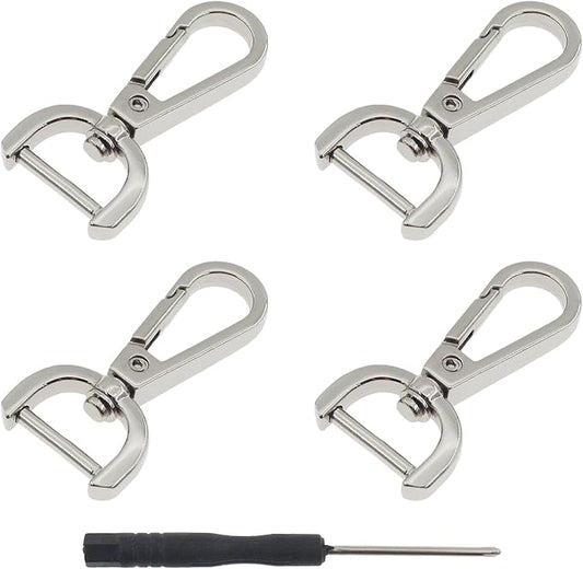 4 PCS Swivel Clasp Hooks,SAFYY Detachable Snap Hook W/Screw Bar Heavy Duty,1 Inches D Ring Swivel Lobster Claw Clasp with Screwdriver for Lanyard Bag Leather Craft Purse Hardware DIY Bag-Silver
