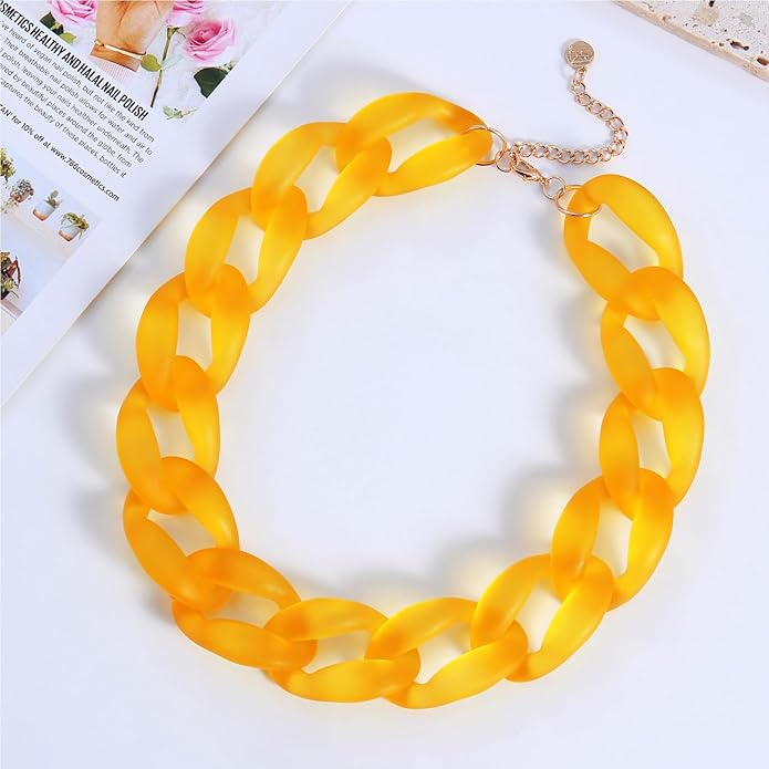Firstmeet Chunky Acrylic Necklace Smooth Chain Link Cool Statement Choker Cuban Style Jewelry Gift for Women