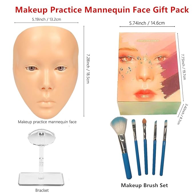 Makeup Practice Face, Liflikee Makeup Mannequin Face with Makeup Practice Face Board,Silicone Full Face Practice Eyelash Eye Shadow, for Emerging Makeup Artist, Girl's Gift, Reusable makeup Face(C01)