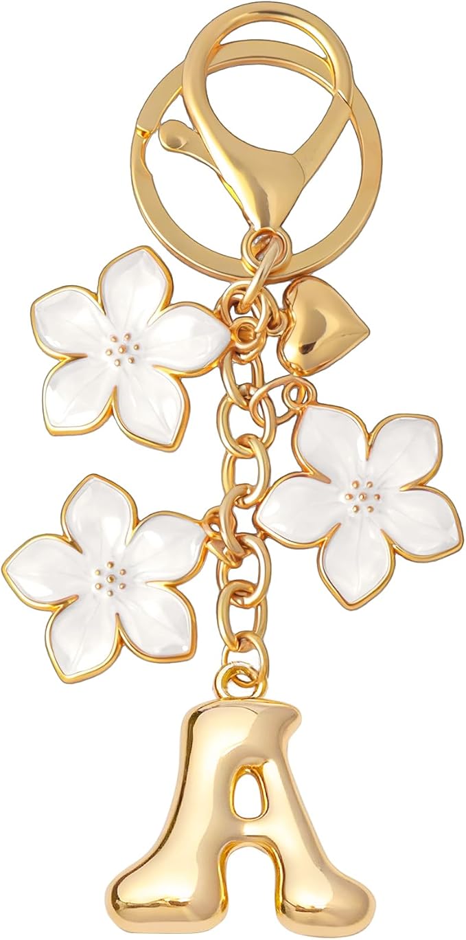 Snycler Bubble Initial Keychain Graceful Flower for bags car remote–A-Z Letter Charms for Women