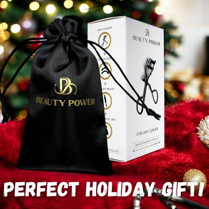 Beauty Power Eyelash Curler – Precision Lash Lift in Seconds with 5 Replacement Pads, Eyebrow Brush & Satin Travel Bag – Gentle & Safe, German Stainless Steel for Perfect Curls - Gift (Natural Curl)
