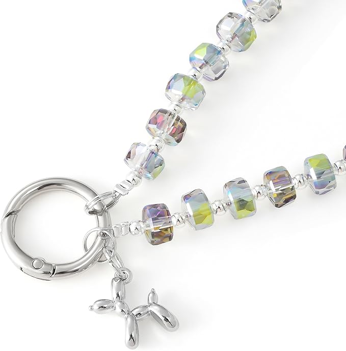 Crystal Phone Wrist Strap Phone Charm Chain Keychain Beaded Cellphone Lanyard with Tether Tab Hands-Free Wristlet Bracelet Wrist Grip Strap for Women, W-Green Purple