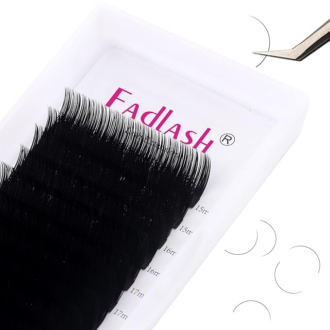 Eyelash Extensions FADLASH 0.18 D Curl Lash Extensions 15-20mm Length Supply Individual Lashes Classic Eyelash Extensions Silk Lashes Single (0.18-D, 15-20mm Mix Tray)