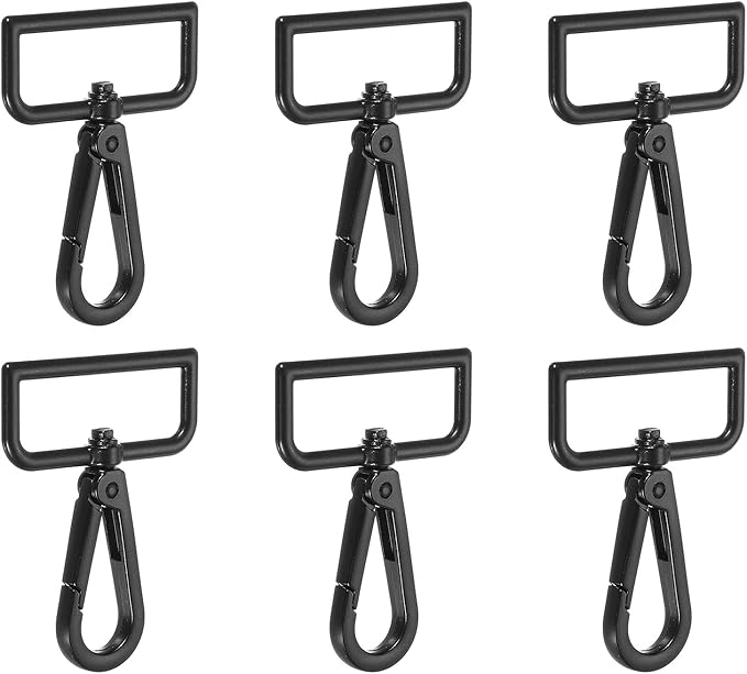 Swivel Snap Hooks, Metal D Ring Keychain Lanyard Clip Hook Lobster Clasp Claw Push Gate Clip - Fitting for(Purse Making - Sewing - DIY Crafts) 6 Pcs & 1.5" & Electrophoretic Black