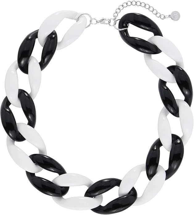 Firstmeet Chunky Acrylic Necklace Smooth Chain Link Cool Statement Choker Cuban Style Jewelry Gift for Women