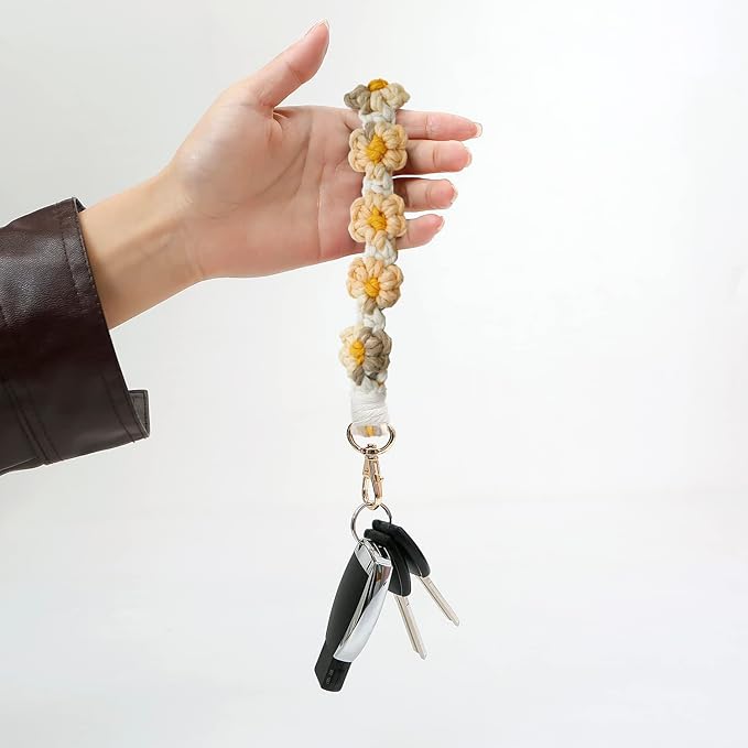 Macrame Keychain Handmade Wristlet Keychain Wrist Lanyard for Keys Cute flower keychain Key Chain for Women
