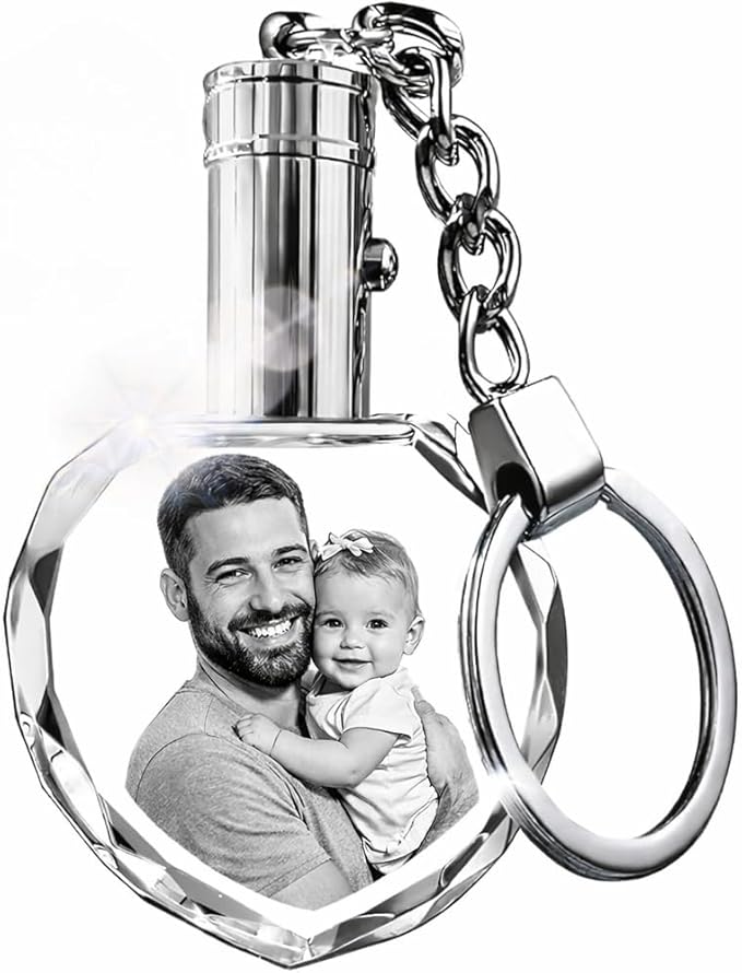 Personalized Crystal Keychain Photo with LED Colorful Light Laser Etched Key Chain