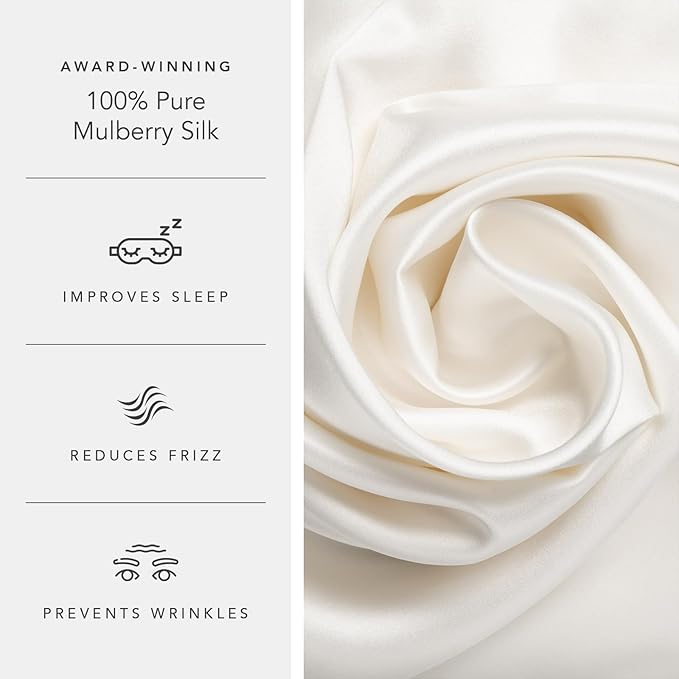 Fishers Finery 25mm 100% Pure Mulberry Silk Pillowcase (White Standard)