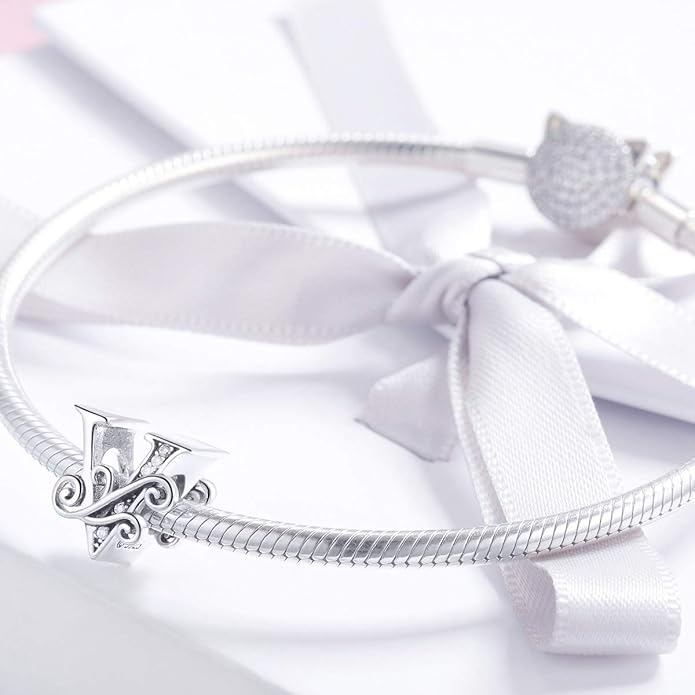 925 Sterling Silver Letter Charms for Pandora Bracelets Alphabet Initial Charms Beads Birthday Christmas Jewelry Gift for Women