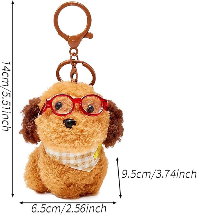 Plush Dog with Glasses Keychain – Funny Animal Keyring Charm for Women | Car Key Handbag Backpack Decor & Birthday Gift