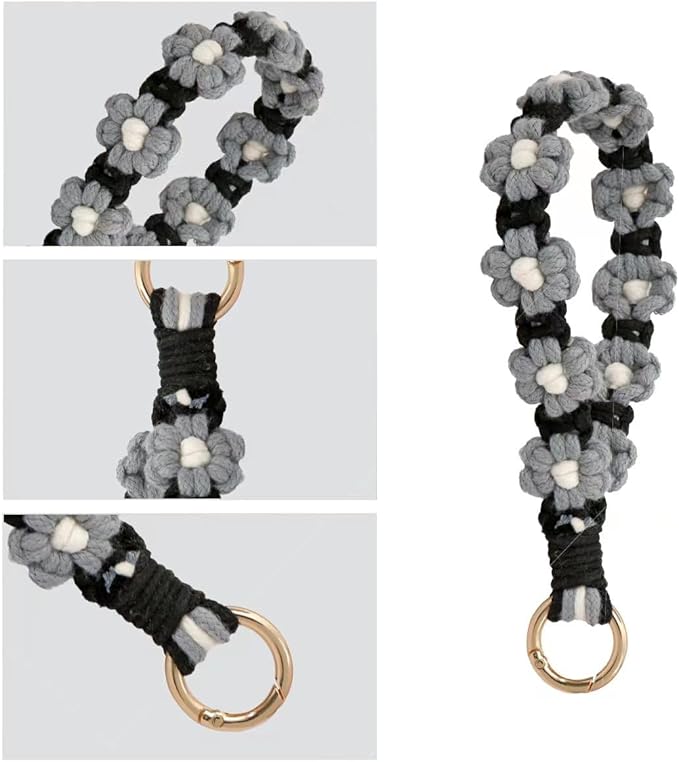 Boho Keychain Handmade Keychain Wristlet Key Chain Wrist Lanyard for Keys Cute daisy keychain for Women