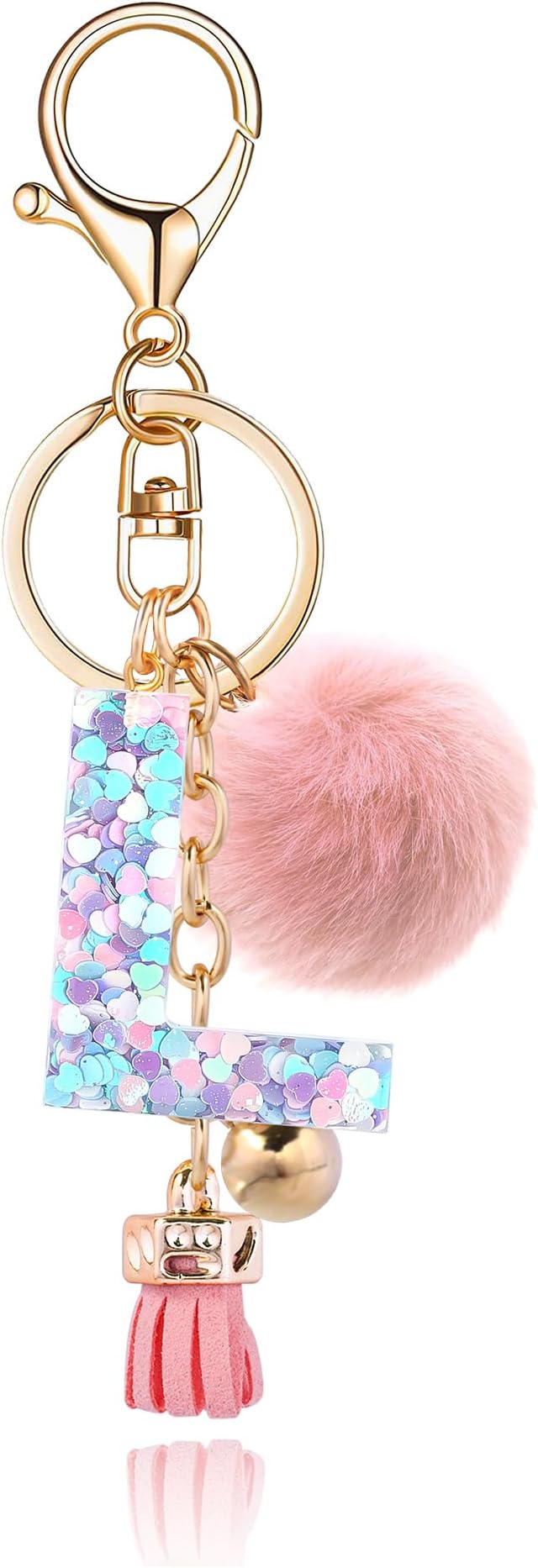 Resin Alphabet Initial Letter Keychain Keyring for Women Purse Handbags With Fur Ball Pom
