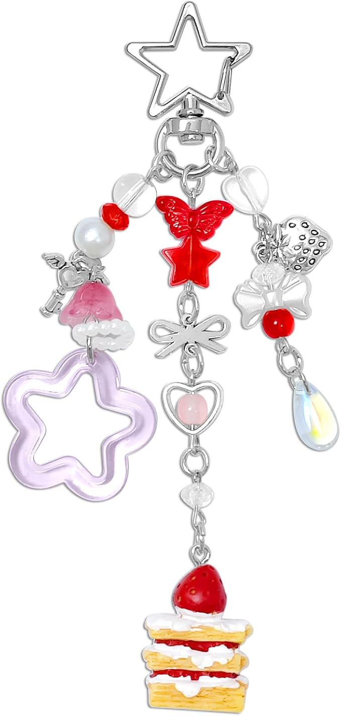 Y2K Aesthetic Keychains for Women Cute Flowers Star Cake Jellyfish Keychins Charms Kawaii Bag Purse Decor