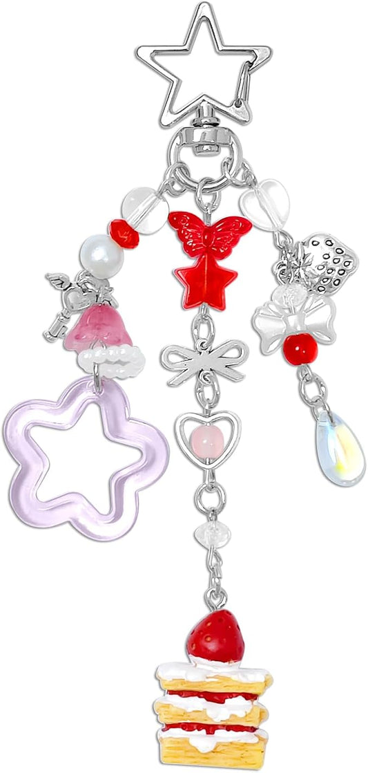 Y2K Aesthetic Keychains for Women Cute Flowers Star Cake Jellyfish Keychins Charms Kawaii Bag Purse Decor