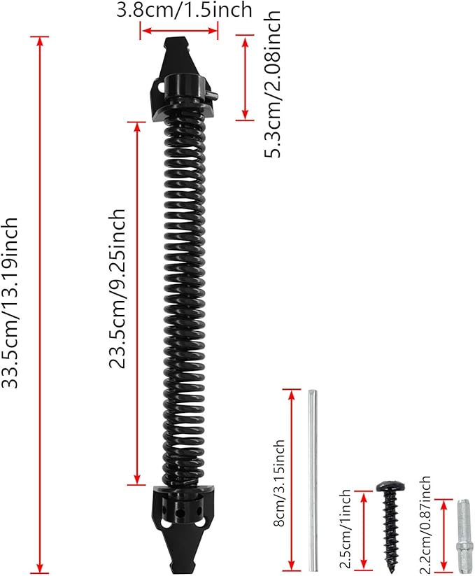 13 inch Self Closing Gate Door Spring Hardware for Wooden and Vinyl Fence with Adjustable Tool,Steel,Black