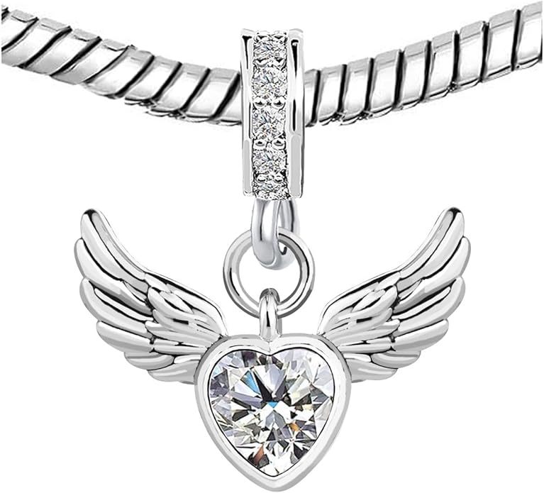 KunBead Guardian Angel Wings Heart Birthstone Dangle Birthday Charms Compatible with Pandora Charm Bracelet for Women
