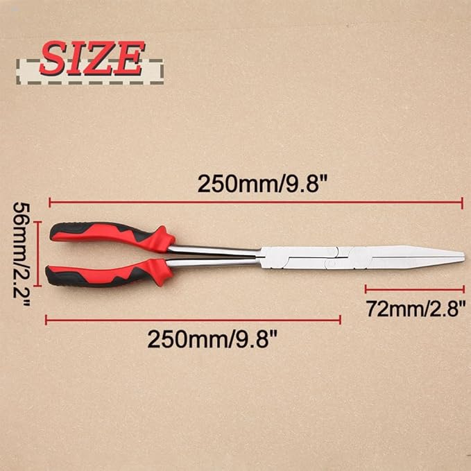 Dual Pivot Double-Joint Flat Pliers With Serrated Jaw Extra Long Reach Compound Action for Hard to Reach Narrow Spaces
