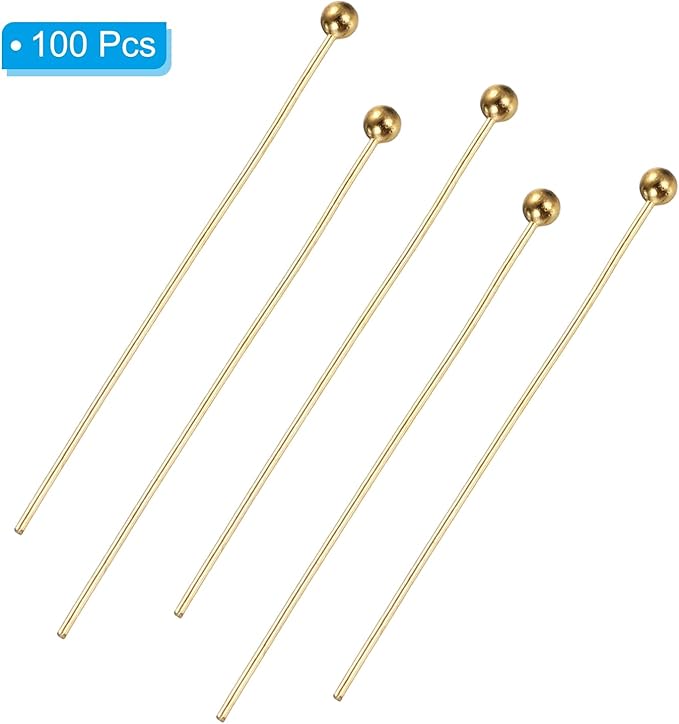 PATIKIL 100Pcs Rose Gold Ball Head Pins Jewelry Making 24 Gauge 30mm Wire Head Pins Brass Round Ball Head Pins Metal End Head Pins for DIY Craft Necklaces Bracelets Earrings