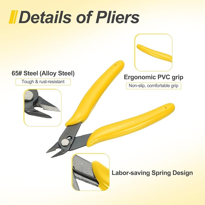 HARFINGTON 2pcs 5" Flush Cut Pliers Small Precision Wire Cutter Side Cutter Diagonal Cutting Pliers for Jewelry Model Electronic 3D Print, Yellow