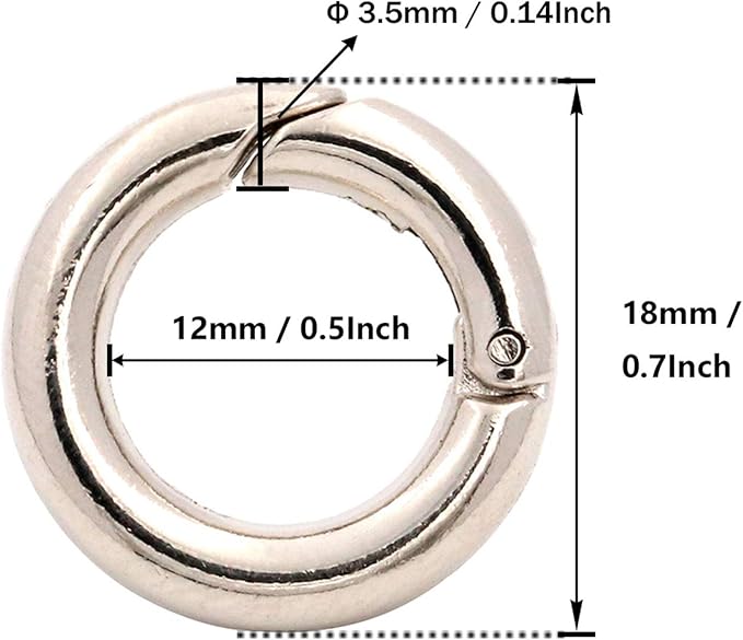 BIKICOCO 1/2'' Round Spring Gate O-Ring Clasp Push Snap Hook Belt Hardware Loop, for Handbags, Keys, Silver - 30 Pcs