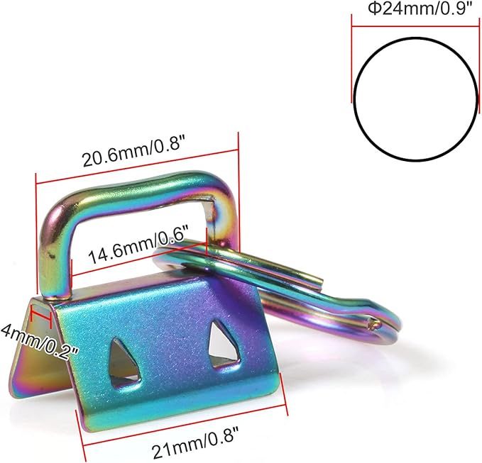 SPEEDWOX 20Pcs 0.8" Rainbow Key Fob Hardware with Key Fob Pliers Set, 8" Glass Breaking Pliers with Rubber Tips, Flat Jaws, Hardware with Key Ring for Wristlet Keychain Hardware