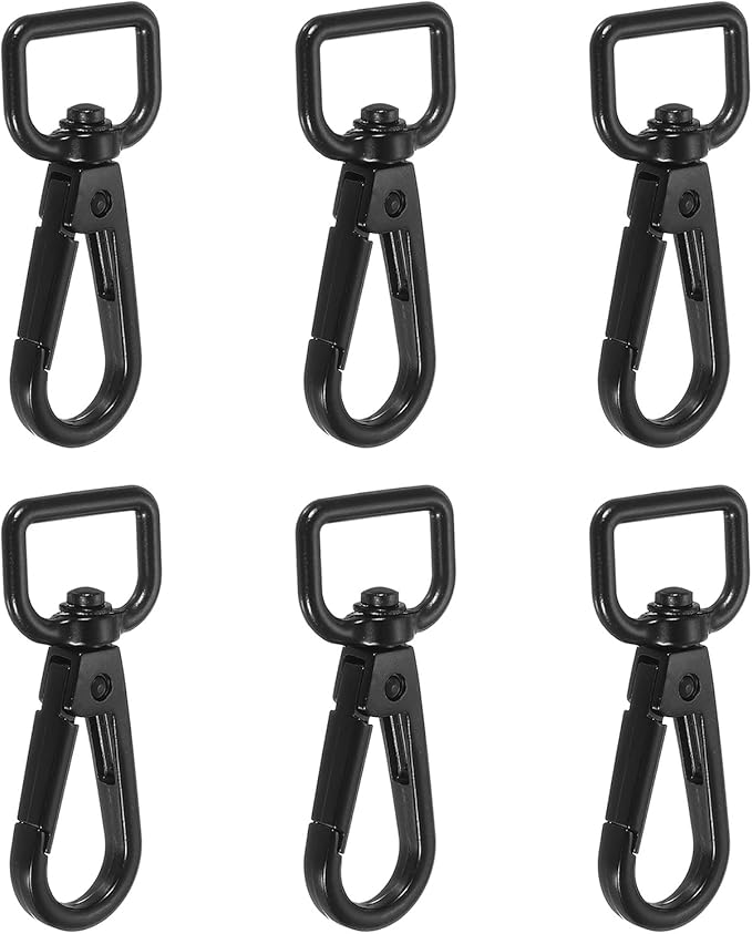 Swivel Snap Hooks, Metal D Ring Keychain Lanyard Clip Hook Lobster Clasp Claw Push Gate Clip - Fitting for(Purse Making - Sewing - DIY Crafts) 6 Pcs & 5/8" & Electrophoretic Black
