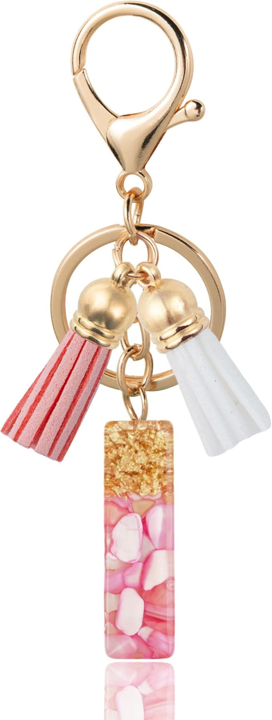 Initial Letter Keychain Cute Resin with 2 PU Tassel, Letter Keychain for Backpack Charms, Initial Keychains for Women