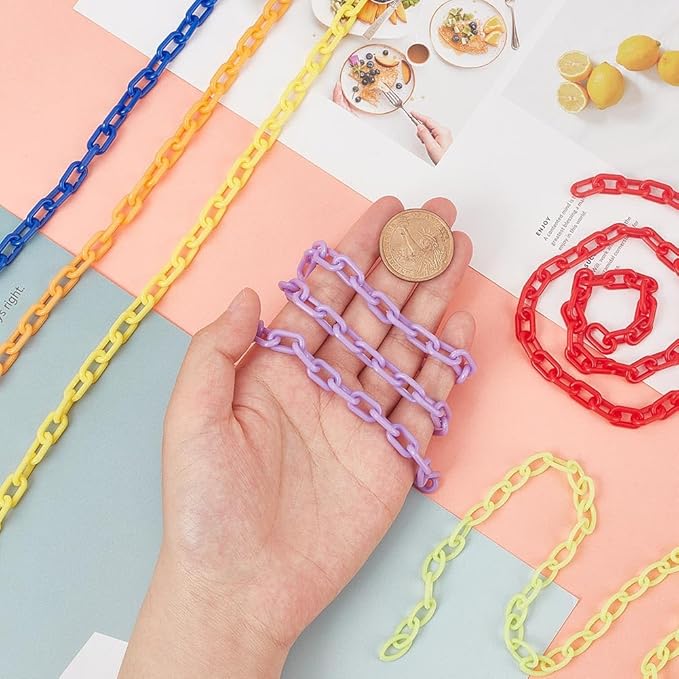 SUNNYCLUE Colorful Jewelry Chain Plastic Chains Links ABS Acrylic Cable Curb Chain Bird Toys Chains for Jewelry Making Chain