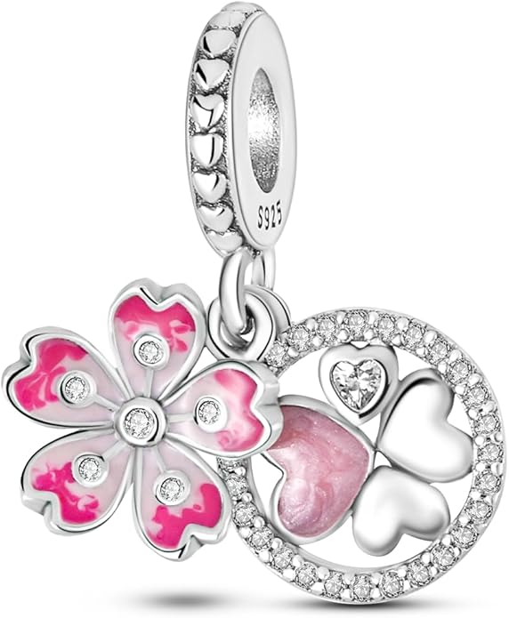 HONGRUI 925 Sterling Silver Charm for Bracelets Necklace Fashion Heart Bow Flower Family Butterfly Pendant Bead Charm for Women Festival jewelry gifts