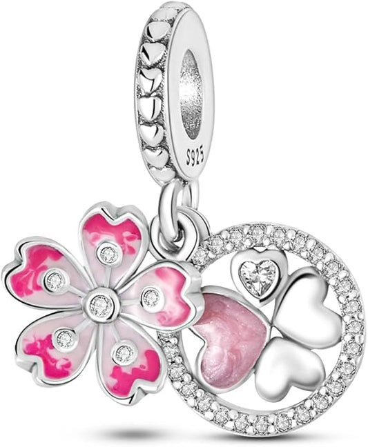 HONGRUI 925 Sterling Silver Charm for Bracelets Necklace Fashion Heart Bow Flower Family Butterfly Pendant Bead Charm for Women Festival jewelry gifts